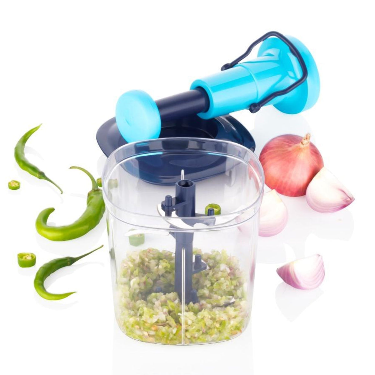 6 Blades Manual Hand-Press Vegetable Chopper (1100 ML / Mix Color)